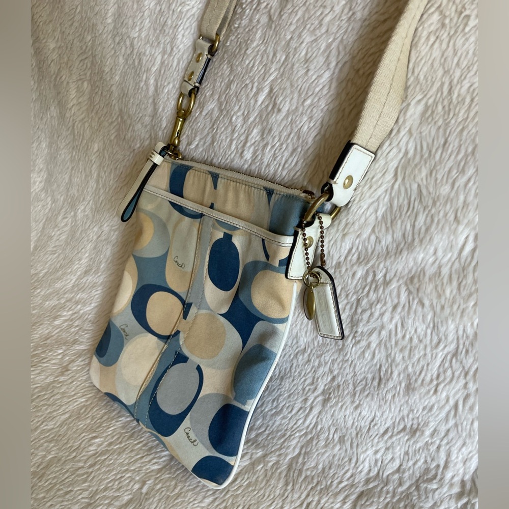 Coach Blue and Cream Crossbody Bag with Signature Pattern